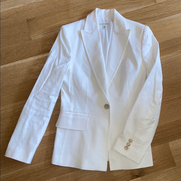 LINEN Blend Banana Republic Blazer Suit Jacket Sport Coat Stretch Cream White 4 - Picture 14 of 16